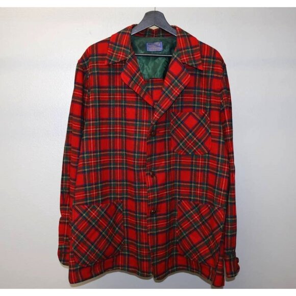 Vintage Pendleton Virgin Wool Plaid Blazer Jacket Men's Large Red Blue Green - Picture 10 of 11